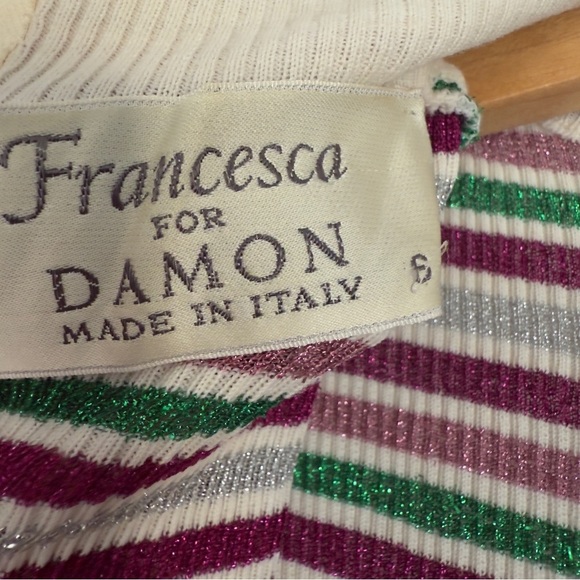 Francesca for Damon Made in Italy Metallic striped rib knit maxi dress VTG Sz:6 - Picture 5 of 5